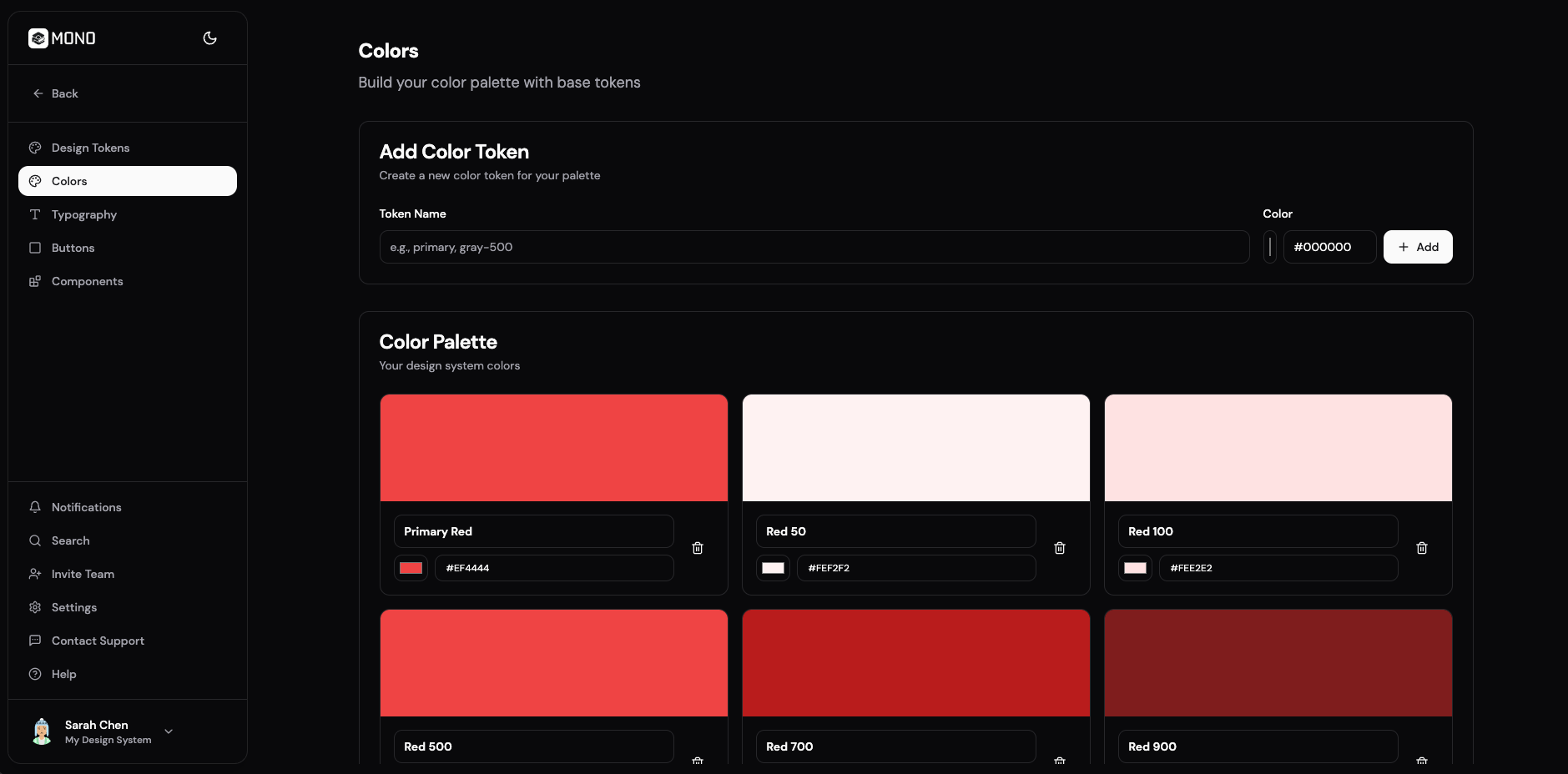 Color scheme editing screen in Mono.